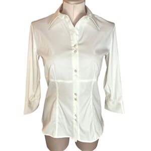 Fred David Stretch White Button Down Shirt 3/4 Sleeve Corset S Poplin Preppy Y2K